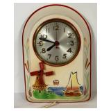 L6 - Hull Vintage Clock - 1930s Ceramic Mantel Clock With Windmill and Sailboat