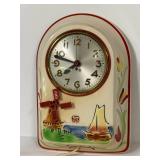 L6 - Hull Vintage Clock - 1930s Ceramic Mantel Clock With Windmill and Sailboat