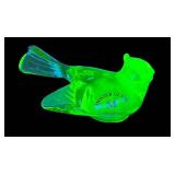 M3 - Moser Glass Bird - Vintage Neon Green Glass Figurine, 3.5 in W x 1 in H