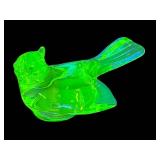 M3 - Moser Glass Bird - Vintage Neon Green Glass Figurine, 3.5 in W x 1 in H