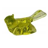 M3 - Moser Glass Bird - Vintage Neon Green Glass Figurine, 3.5 in W x 1 in H
