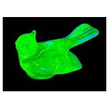 M3 - Moser Glass Bird - Vintage Neon Green Glass Figurine, 3.5 in W x 1 in H