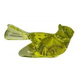 M3 - Moser Glass Bird - Vintage Neon Green Glass Figurine, 3.5 in W x 1 in H