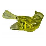M3 - Moser Glass Bird - Vintage Neon Green Glass Figurine, 3.5 in W x 1 in H