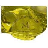 M3 - Moser Glass Bird - Vintage Neon Green Glass Figurine, 3.5 in W x 1 in H