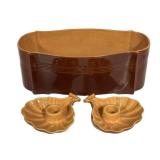 K4 - Roseville Mayfair Brown Planter 1106-10 & Pair of Candle Holders - Vintage 1940s