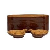 K4 - Roseville Mayfair Brown Planter 1106-10 & Pair of Candle Holders - Vintage 1940s