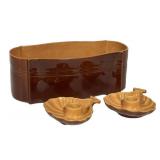 K4 - Roseville Mayfair Brown Planter 1106-10 & Pair of Candle Holders - Vintage 1940s