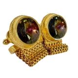 L4 - Rivoli Vintage Cufflinks - Gold Tone with Rainbow Faceted Crystal Pair
