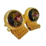 L4 - Rivoli Vintage Cufflinks - Gold Tone with Rainbow Faceted Crystal Pair