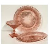 O1 - Vintae Hocking Glass Miss America Pink Depression Oval Tray & Plate