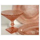 O1 - Vintae Hocking Glass Miss America Pink Depression Oval Tray & Plate