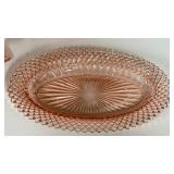 O1 - Vintae Hocking Glass Miss America Pink Depression Oval Tray & Plate
