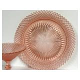 O1 - Vintae Hocking Glass Miss America Pink Depression Oval Tray & Plate