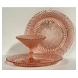 O1 - Vintae Hocking Glass Miss America Pink Depression Oval Tray & Plate