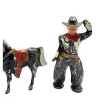 F2 - Barclay Pod Foot Cowboy Figure with Horse - Vintage Metal Toy,