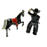 F2 - Barclay Pod Foot Cowboy Figure with Horse - Vintage Metal Toy,