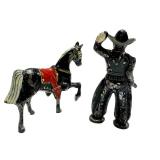 F2 - Barclay Pod Foot Cowboy Figure with Horse - Vintage Metal Toy,