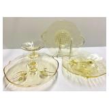 N3 - Lancaster Glass Co Topaz Martha Washington Sand Plate - Cupped Petal Plate - Cut Flowers Plate (1932) Cambridge Corinth Compote