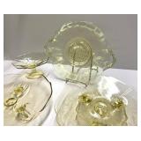 N3 - Lancaster Glass Co Topaz Martha Washington Sand Plate - Cupped Petal Plate - Cut Flowers Plate (1932) Cambridge Corinth Compote