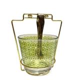 N2 - Ice Bucket - Mid-Century Green Glass with Atomic Starburst Pattern, Tongs Included