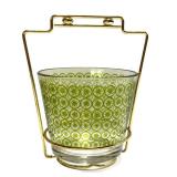 N2 - Ice Bucket - Mid-Century Green Glass with Atomic Starburst Pattern, Tongs Included