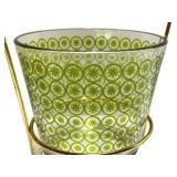 N2 - Ice Bucket - Mid-Century Green Glass with Atomic Starburst Pattern, Tongs Included