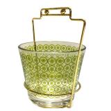 N2 - Ice Bucket - Mid-Century Green Glass with Atomic Starburst Pattern, Tongs Included