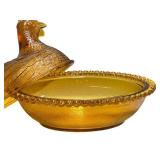 O1 - Vintage Amber Glass Covered Chicken Dish