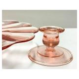 O1 - Vintage Paden City Pink Depression Cake Plate - Jeanette Candy Dish w/ Three Swirl Feet
