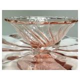 O1 - Vintage Paden City Pink Depression Cake Plate - Jeanette Candy Dish w/ Three Swirl Feet