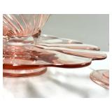 O1 - Vintage Paden City Pink Depression Cake Plate - Jeanette Candy Dish w/ Three Swirl Feet