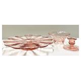 O1 - Vintage Paden City Pink Depression Cake Plate - Jeanette Candy Dish w/ Three Swirl Feet