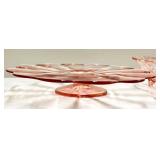 O1 - Vintage Paden City Pink Depression Cake Plate - Jeanette Candy Dish w/ Three Swirl Feet