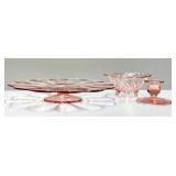 O1 - Vintage Paden City Pink Depression Cake Plate - Jeanette Candy Dish w/ Three Swirl Feet