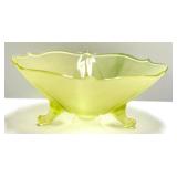 O1 - Vintage Art Deco Glass Footed Bowl - Three Scroll Feet, Fluted Rim