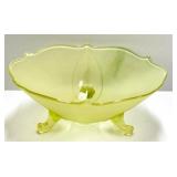 O1 - Vintage Art Deco Glass Footed Bowl - Three Scroll Feet, Fluted Rim