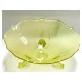 O1 - Vintage Art Deco Glass Footed Bowl - Three Scroll Feet, Fluted Rim