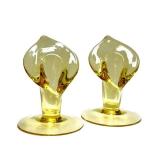 K4 - Cambridge Glass Calla Lily Candle Holders - Vintage Gold, 6.5 in Tall (Pair)