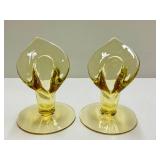 K4 - Cambridge Glass Calla Lily Candle Holders - Vintage Gold, 6.5 in Tall (Pair)