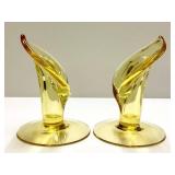 K4 - Cambridge Glass Calla Lily Candle Holders - Vintage Gold, 6.5 in Tall (Pair)
