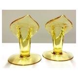 K4 - Cambridge Glass Calla Lily Candle Holders - Vintage Gold, 6.5 in Tall (Pair)