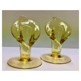 K4 - Cambridge Glass Calla Lily Candle Holders - Vintage Gold, 6.5 in Tall (Pair)