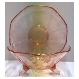 B4 - Vintage Lancaster Glass Jubilee Pink Cracker Plate & Rose Beadless Bowl 8.5in