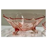 B4 - Vintage Lancaster Glass Jubilee Pink Cracker Plate & Rose Beadless Bowl 8.5in