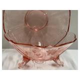 B4 - Vintage Lancaster Glass Jubilee Pink Cracker Plate & Rose Beadless Bowl 8.5in