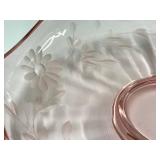 B4 - Vintage Lancaster Glass Jubilee Pink Cracker Plate & Rose Beadless Bowl 8.5in