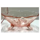 B4 - Vintage Lancaster Glass Jubilee Pink Cracker Plate & Rose Beadless Bowl 8.5in
