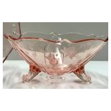 B4 - Vintage Lancaster Glass Jubilee Pink Cracker Plate & Rose Beadless Bowl 8.5in