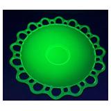 Lancaster Glass Company Vaseline Glass Open Work Sandwich Plate - 1930-1937